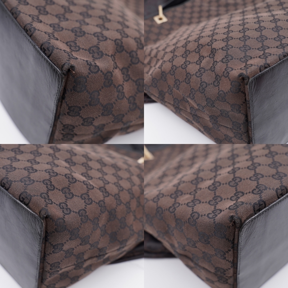 Gucci Brown GG Monogram Tote with Black Handles and Gold Hardware - Picture 11 of 13